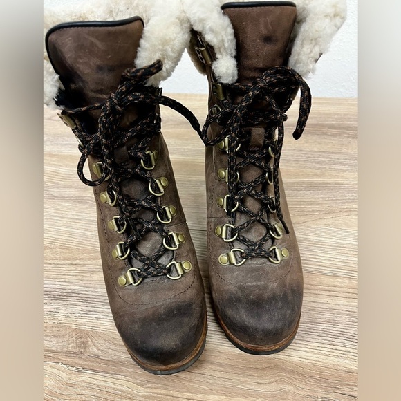 Sorel Conquest Wedge Fur Shearling Ankle Boots Brown Leather Lace Up - 7.5 - Picture 6 of 11